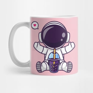 Cute Astronaut Drinking Boba Milk Tea Space Cartoon Mug